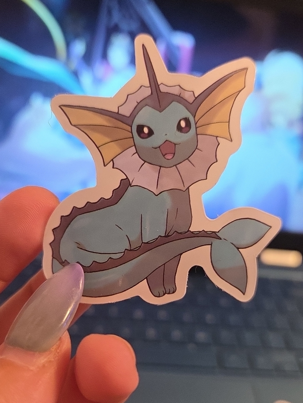 Pokemon Vaporeon Sticker – Light Blue and Yellow Design